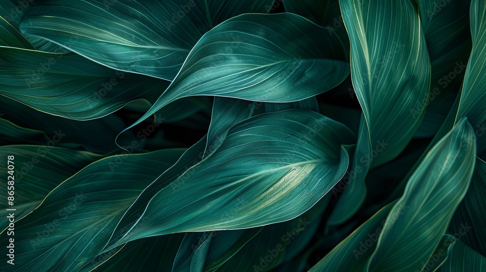 Closeup leaf texture. Green tropical plant close Closeup leaf texture. Green tropical plant close