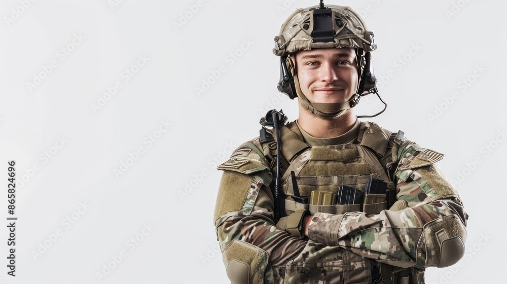 Confident Soldier Portrait. Military Man in Uniform on White Background Confident Soldier Portrait. Military Man in Uniform on White Background
