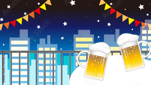 夏の壁紙に使えるビアガーデン背景イラスト