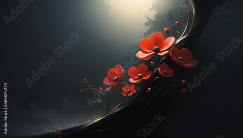 Poppies Flowers Red Dark Shadow Light Abstract Surreal Nature Organic Ethereal Background Wallpaper