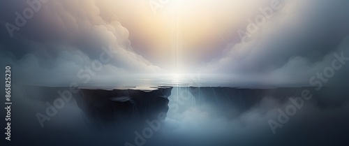 Cliffs Waterfall Mist Clouds Light Horizon Serene Ethereal Dreamy Surreal Mystical Background Wallpaper