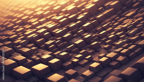 Cubes Geometric Abstract Metallic Reflective Golden Hue Art Modern Background Wallpaper