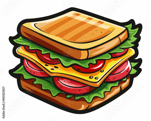 colorful bold illustration of junk food or fast food theme, sandwich