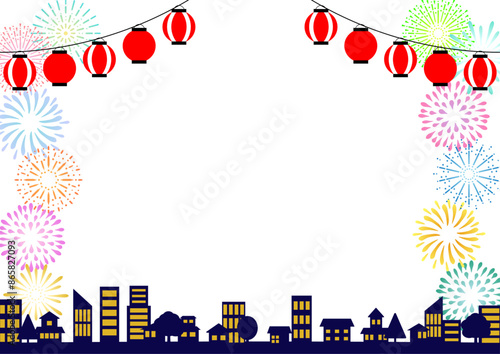 花火大会と街並みのフレーム
