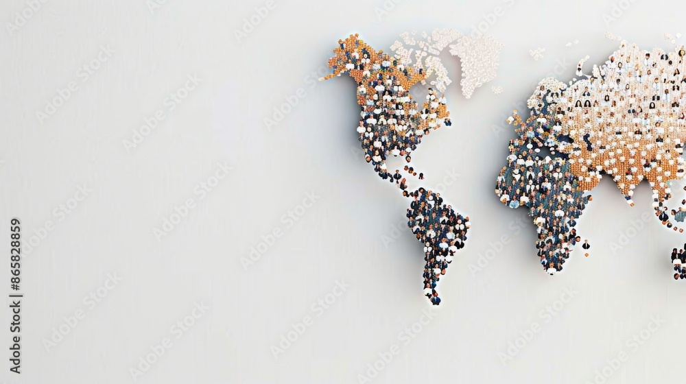 Abstract world map made with small geometric shapes on a white background, representing global connection and diversity. Abstract world map made with small geometric shapes on a white background, representing global connection and diversity.