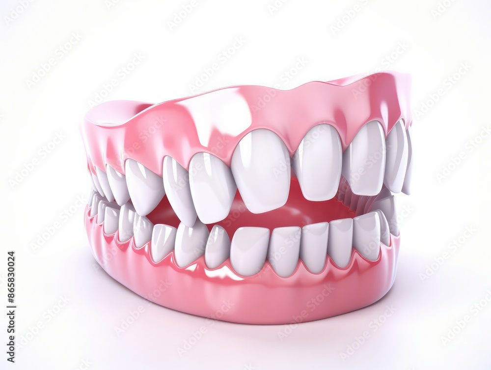 Fototapeta premium Realistic dental model showing teeth structure and gums for medical and educational purposes on a white background.