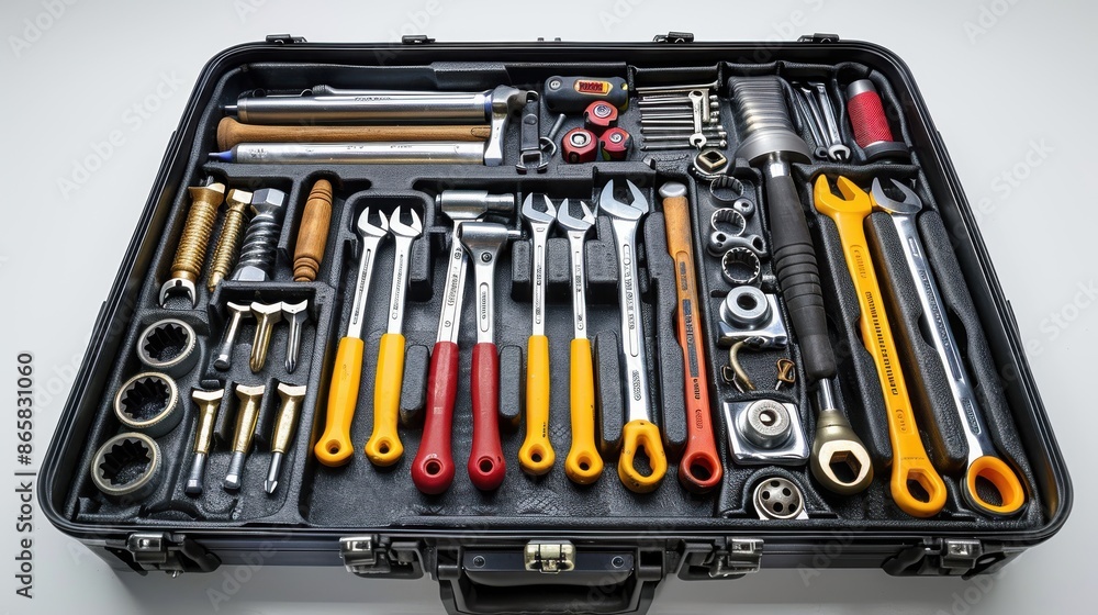 Comprehensive Tool Set in Organized Toolbox on White Background Comprehensive Tool Set in Organized Toolbox on White Background