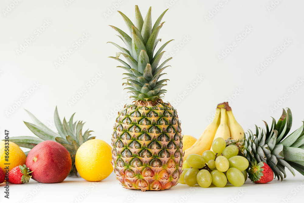 various fresh fruits on a white background, pineapple various fresh fruits on a white background, pineapple