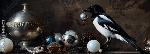 23. A magpie with a collection of shiny objects
