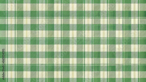 Repeating seamless green plaid fabric texture with subtle grid weave, evoking cottage charm, ideal for backgrounds and designs requiring rustic touch. photo