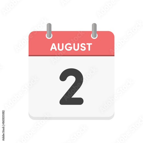 8月2日･August 2の日めくりカレンダーのアイコン - 8/2の日付入りの暦のデザイン素材
