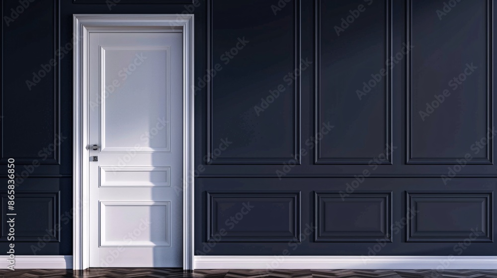 3D rendering of a classic blue interior with white door and a wall. 3D rendering of a classic blue interior with white door and a wall.