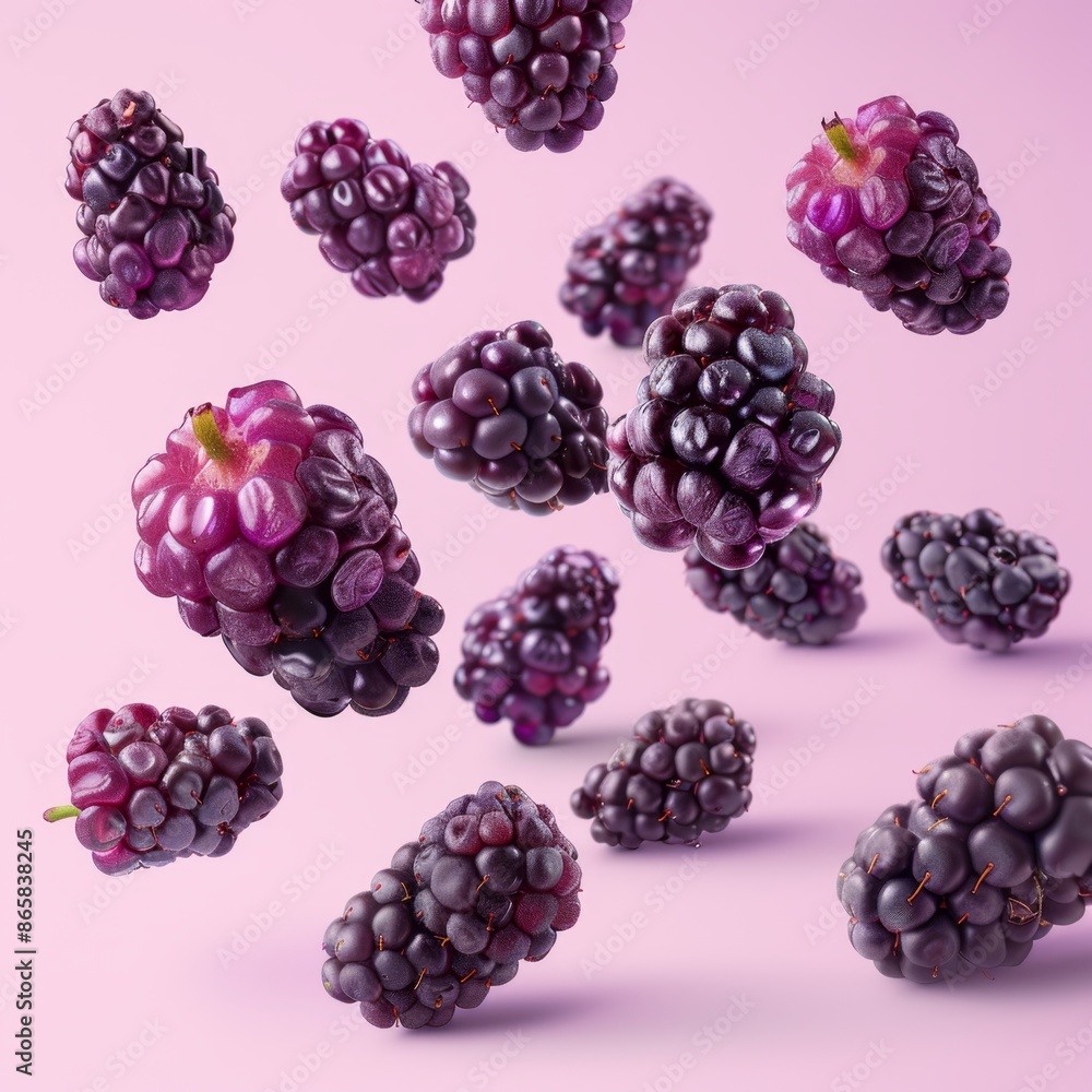 Levitating fresh mulberry on pastel background Levitating fresh mulberry on pastel background