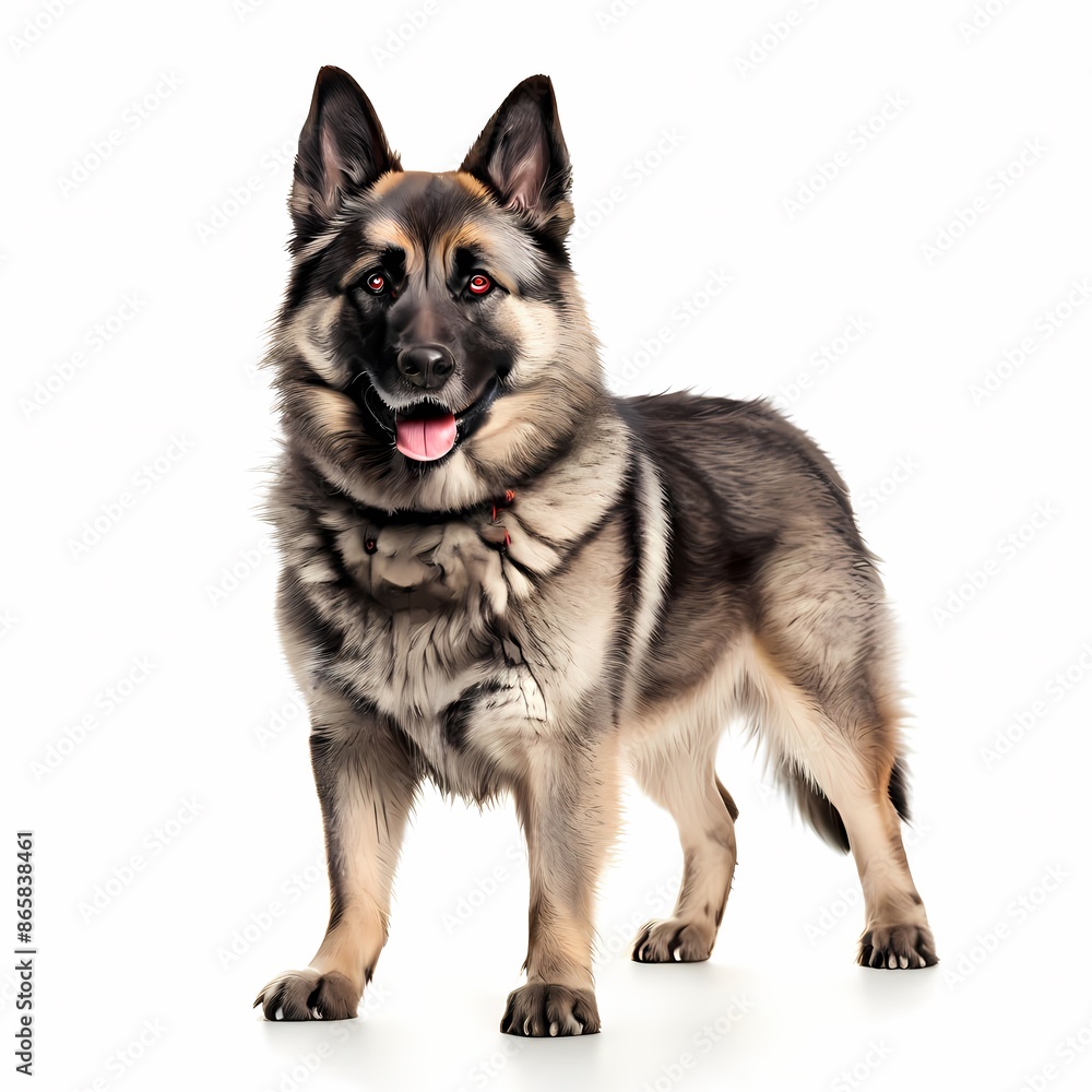 Norwegian elkhound dog breed against white background, AI Generated Norwegian elkhound dog breed against white background, AI Generated