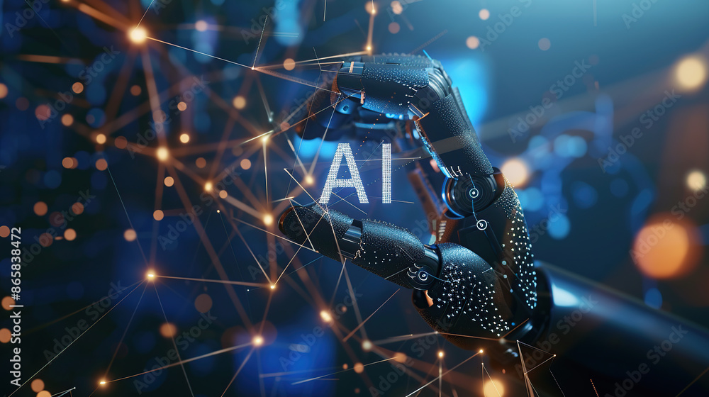 A robot hand reaching out to an open human palm, symbolizing the connection between humans and AI technology A robot hand reaching out to an open human palm, symbolizing the connection between humans and AI technology