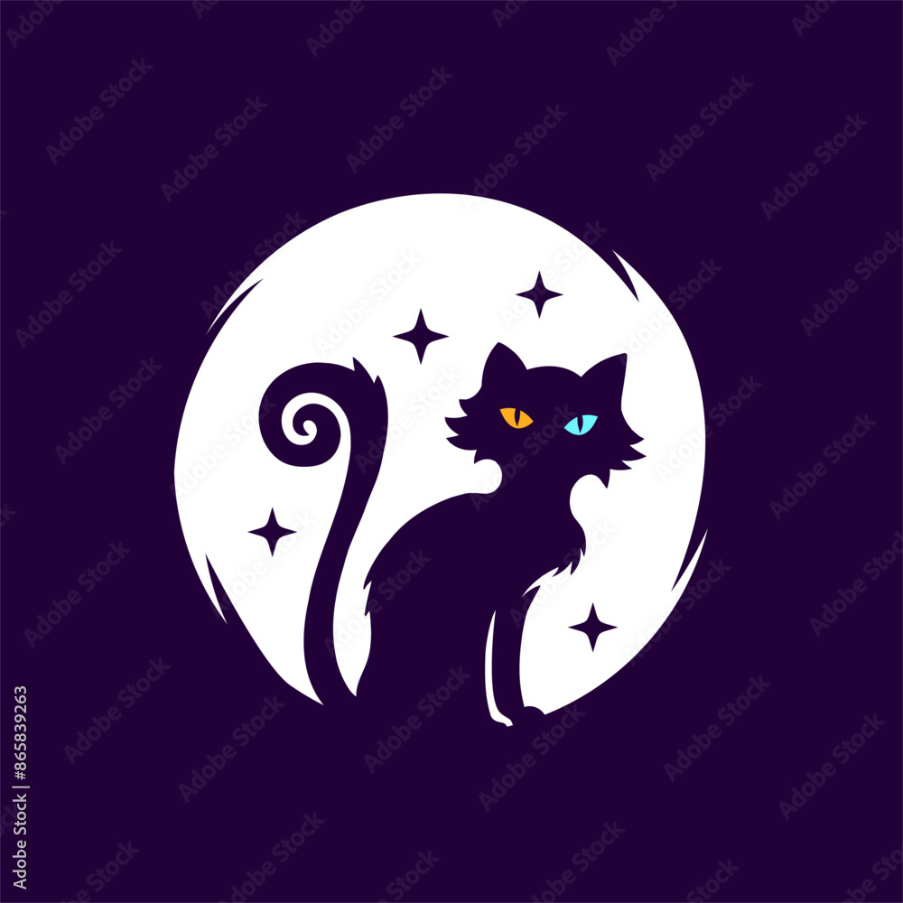 Vector logo design of cat hiding on the dark.