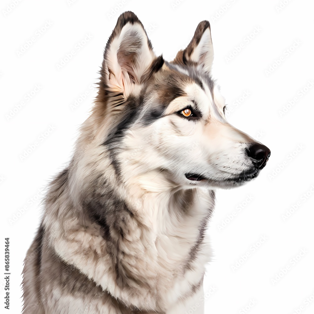 Fototapeta premium Northern inuit dog breed against white background, AI Generated
