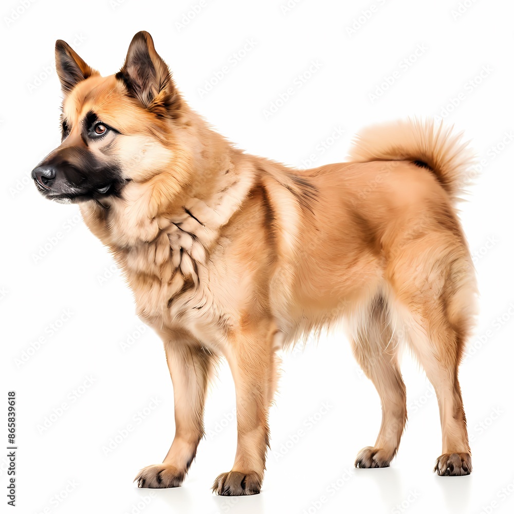Norwegian buhund dog breed against white background, AI Generated Norwegian buhund dog breed against white background, AI Generated