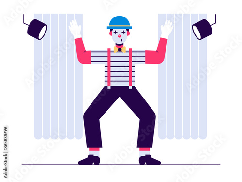 Funny man mime actress. Art studio vector illustration