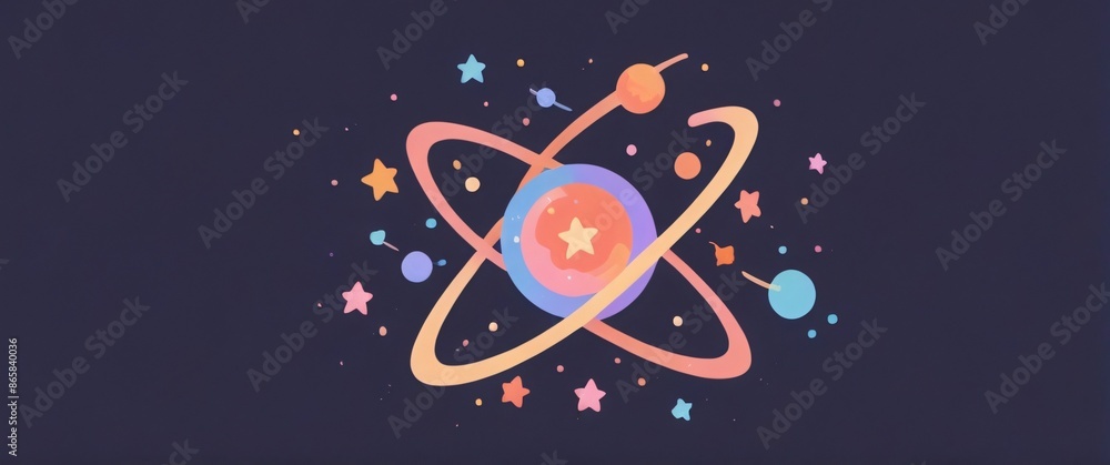 illustration core of atom symbol with starry background illustration core of atom symbol with starry background