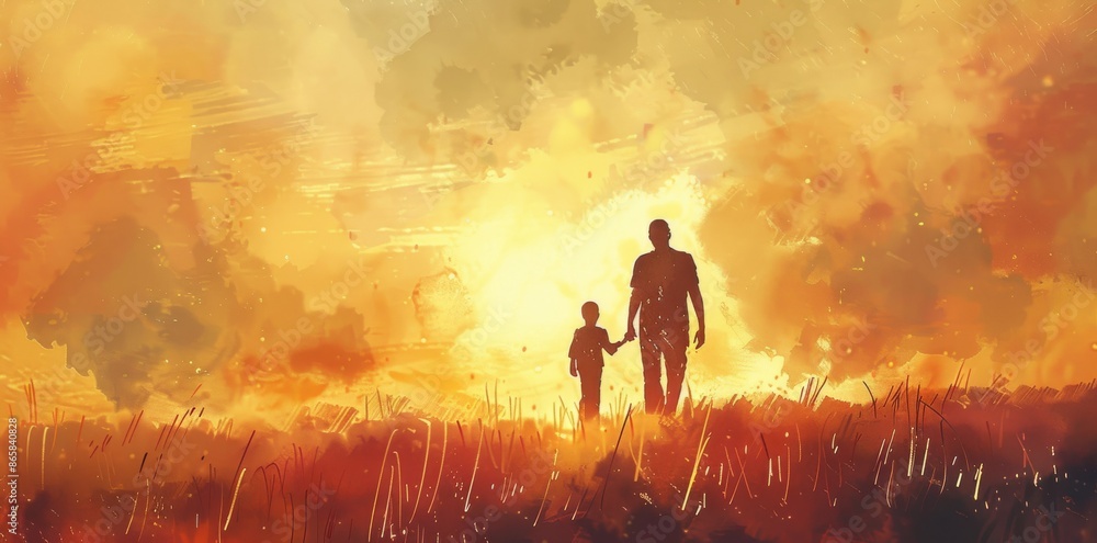 Fototapeta premium Father day oriented background, watercolor painting.
