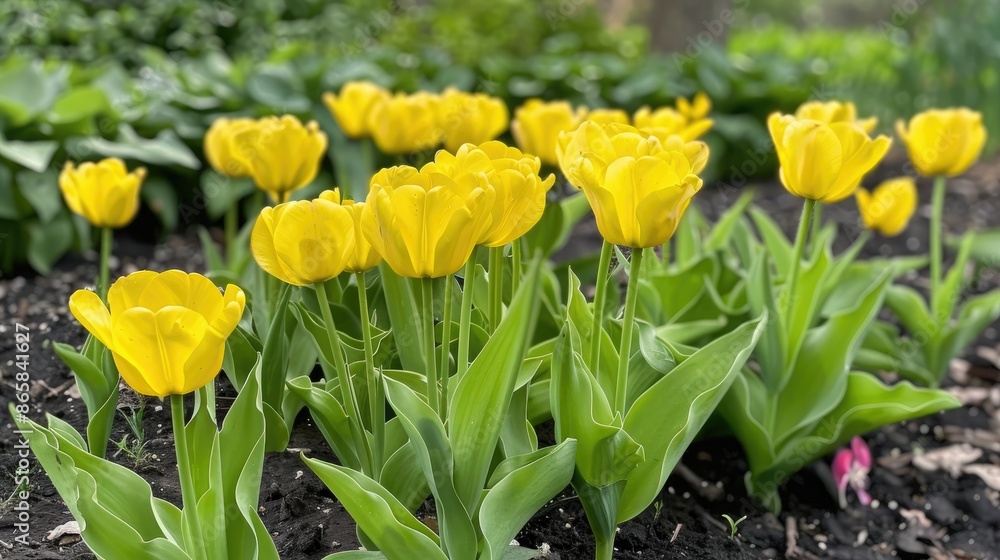 Many vibrant yellow tulips flourish Many vibrant yellow tulips flourish