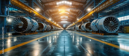 Rows of Jet Engines in a Large Industrial Building