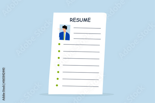 Lying on resume CV to get hired, CV with photo of reclining Pinocchio with long nosed businessman.