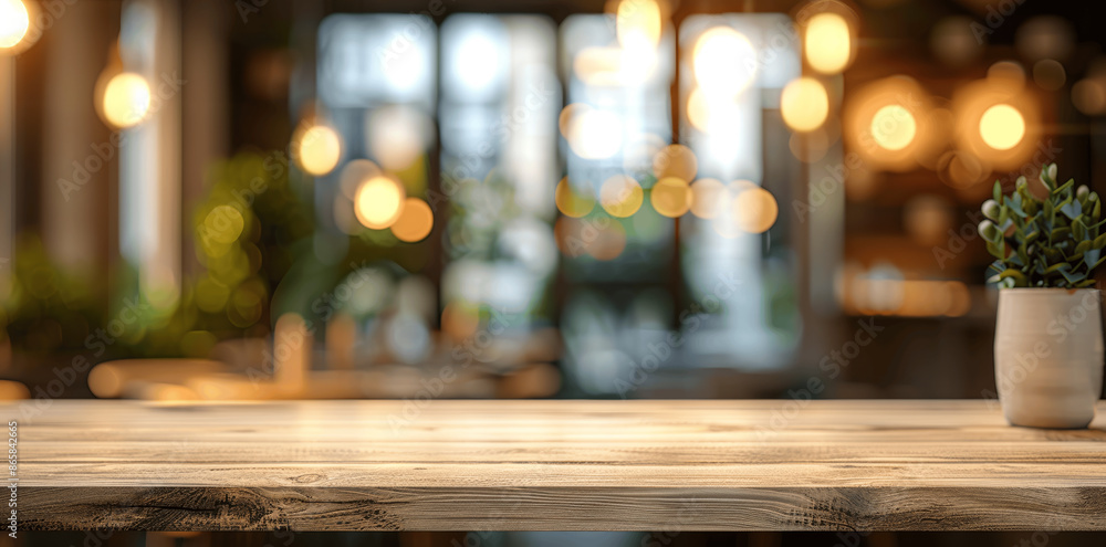 Empty Wooden Table Top for Product Display in Blurred Modern Interior Dining Hall Restaurant Empty Wooden Table Top for Product Display in Blurred Modern Interior Dining Hall Restaurant
