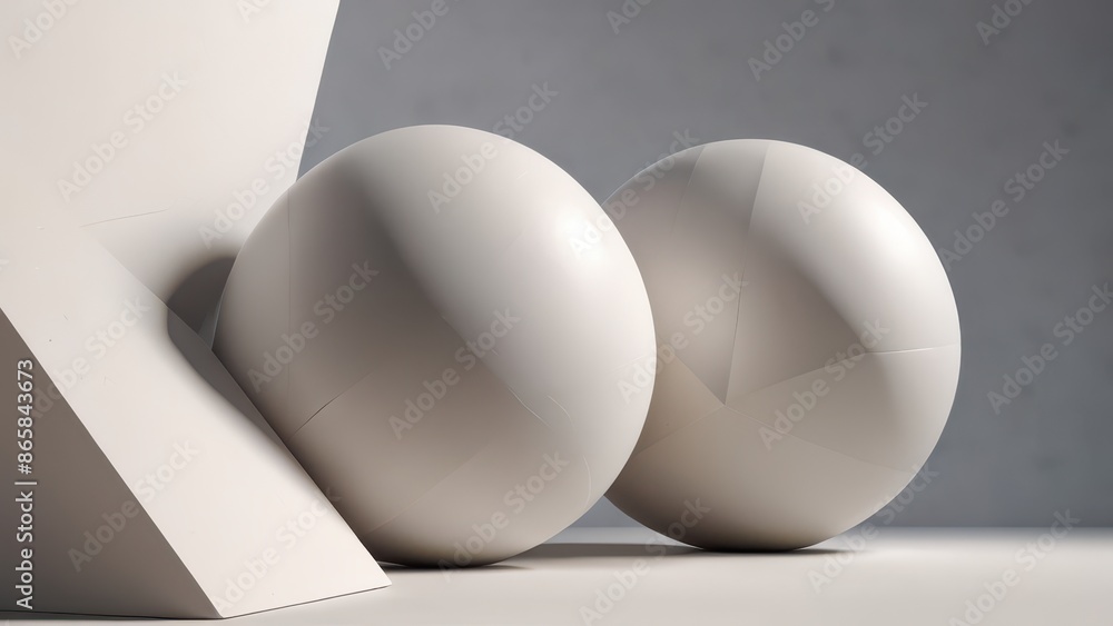 Fototapeta premium Abstract White Spheres with Geometric Shapes.