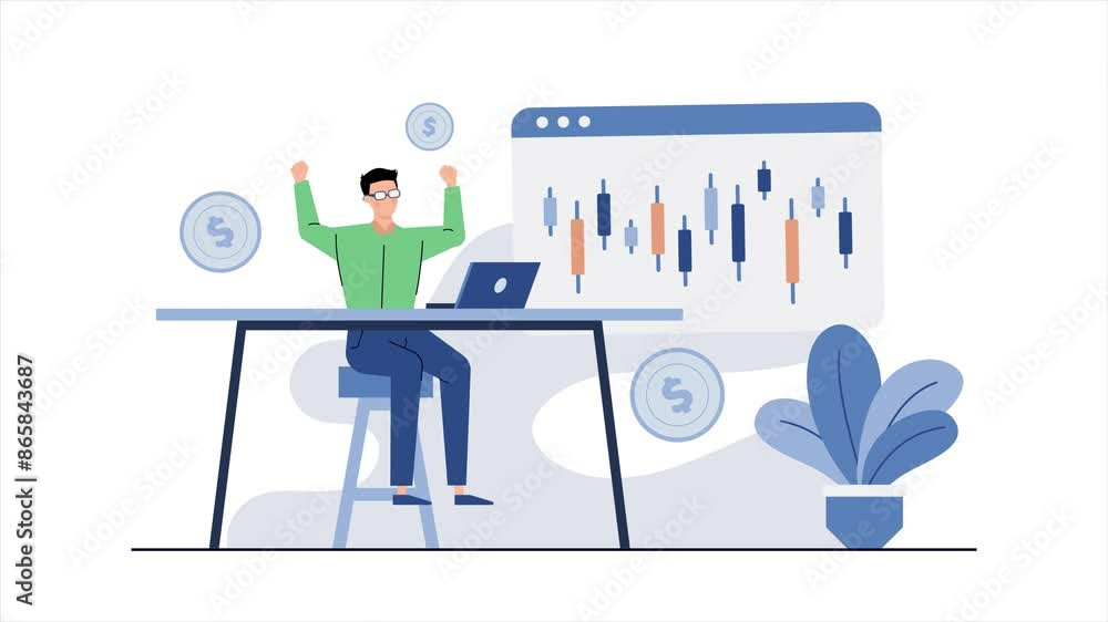 a success man in stock market investment business animated illustration video a success man in stock market investment business animated illustration video