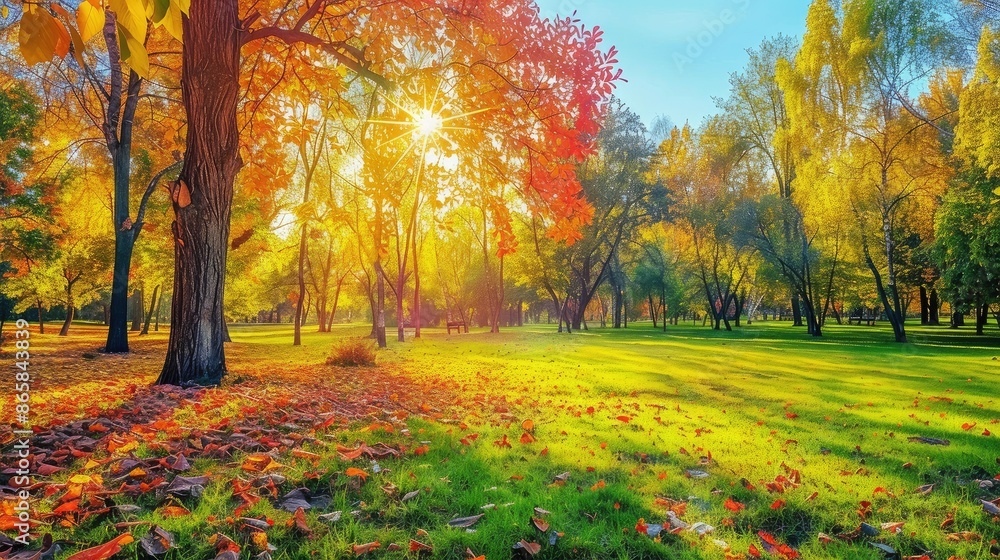Beautiful autumn landscape with. Colorful foliage in the park Beautiful autumn landscape with. Colorful foliage in the park