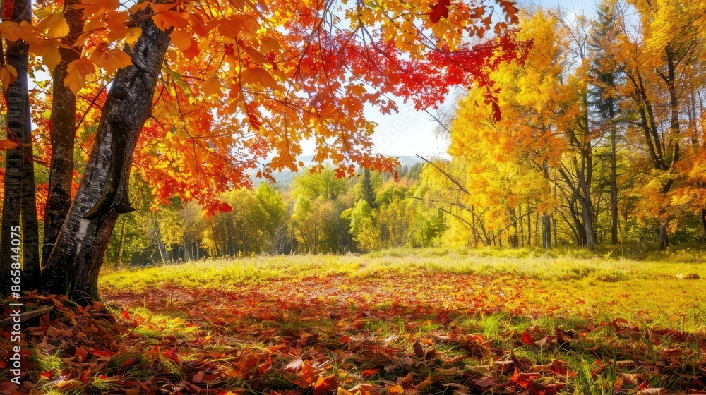 Beautiful autumn landscape with. Colorful foliage in the park Beautiful autumn landscape with. Colorful foliage in the park