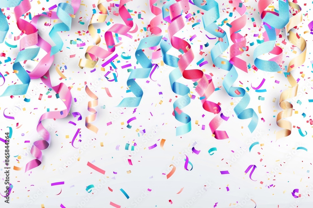 Obraz premium Colorful confetti falling on a white background.