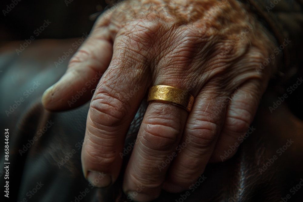 Fototapeta premium A man's hand with a gold ring.