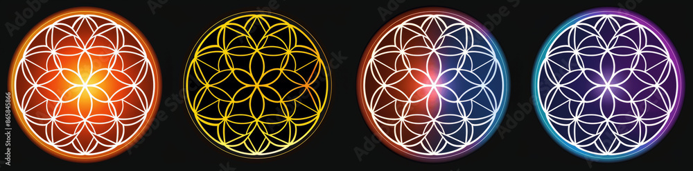 Flower of Life Geometric Patterns Clip Art in Black, Gold, and Rainbow Colors Flower of Life Geometric Patterns Clip Art in Black, Gold, and Rainbow Colors