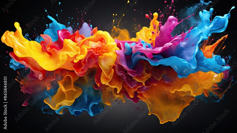 Abstract paint splashes in dynamic display Abstract paint splashes in dynamic display