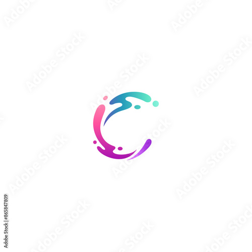 wave splash logo with letter c shape in colorful gradient modern design style