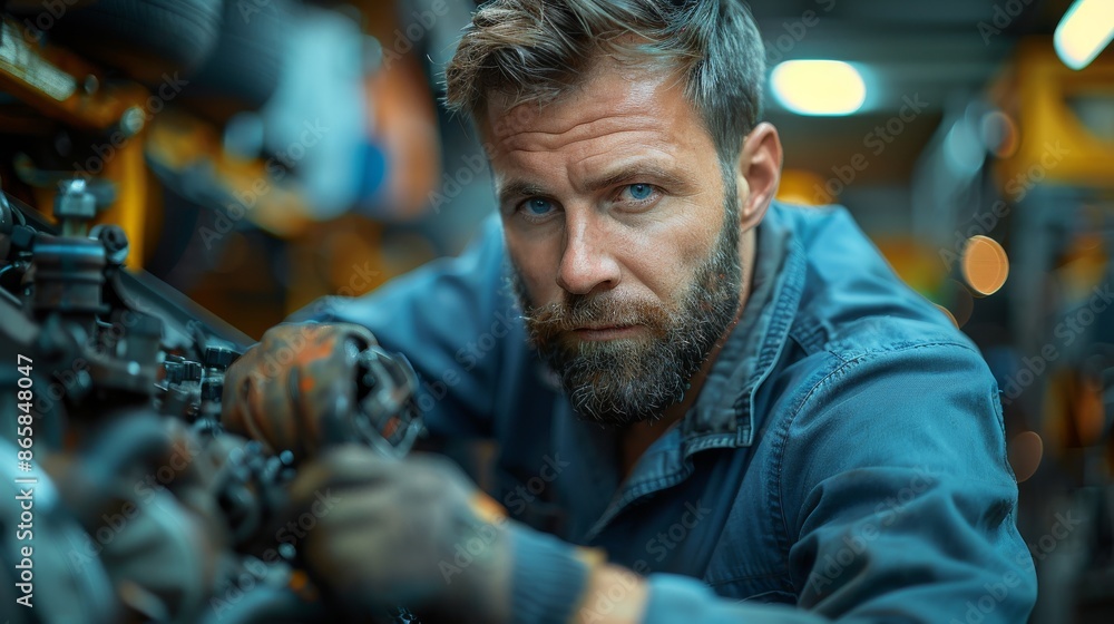 Professional mechanic working on car engine. Professional mechanic working on car engine.