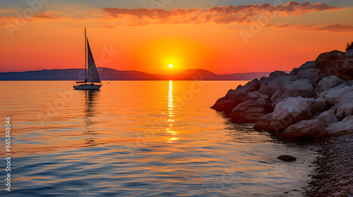 Wondrous Golden Sunset Over the Serene Adriatic Sea - A Majestic View of Nature’s Tranquility photo