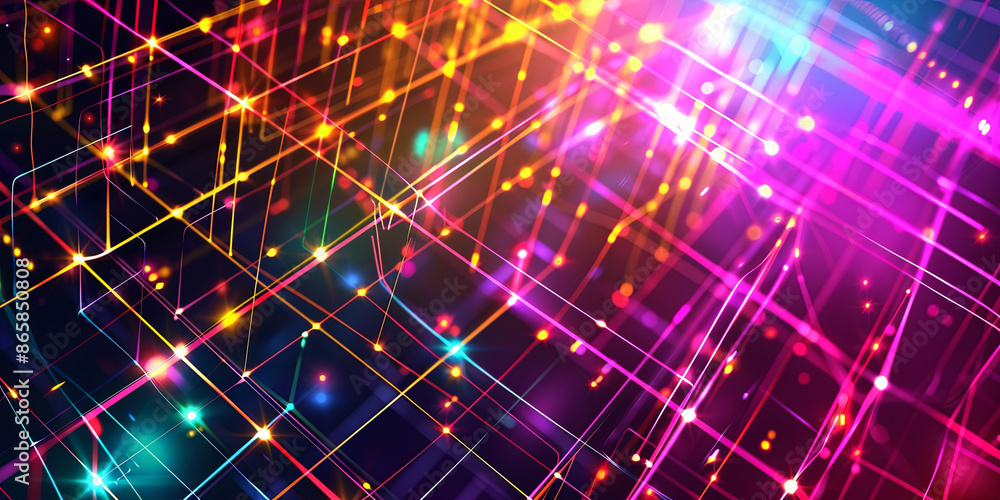 colorful grid background with glowing lights, generative AI colorful grid background with glowing lights, generative AI