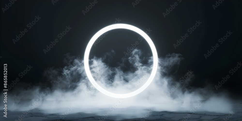 Nighttime foggy atmosphere with steam circle effect in realistic 3D mockup. Concept 3D Mockup, Foggy Atmosphere, Nighttime Setting, Steam Circle, Realistic Effect Nighttime foggy atmosphere with steam circle effect in realistic 3D mockup. Concept 3D Mockup, Foggy Atmosphere, Nighttime Setting, Steam Circle, Realistic Effect