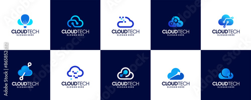 digital storage logo collection with abstract cloud concept, modern technology, logo graphic design.