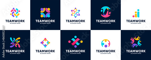 collection of abstract logos community, connection, teamwork, social, logo design illustration.