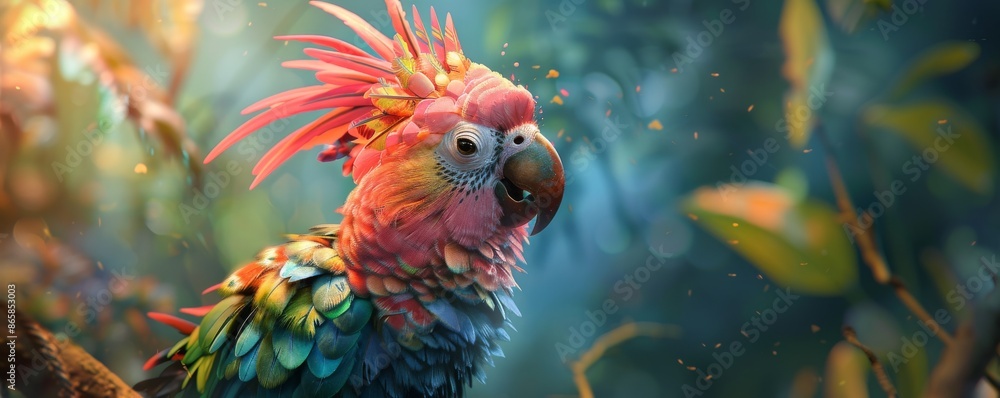 Colorful Parrot in Lush Jungle Setting Colorful Parrot in Lush Jungle Setting