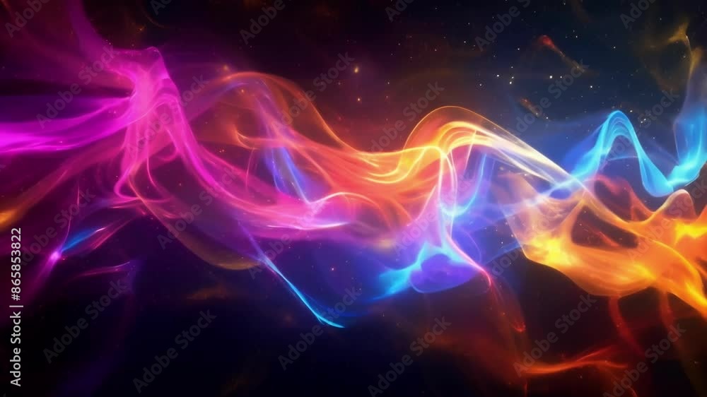 Like a galaxy of colors electric plasma arcs shine and swirl in a vast dark space. Like a galaxy of colors electric plasma arcs shine and swirl in a vast dark space.