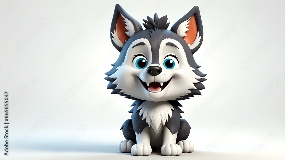 Fototapeta premium d cartoon image of a cute happy wolf isolated on whit background