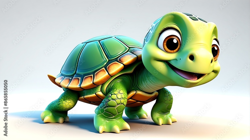 Fototapeta premium d cartoon image of a cute happy turtle isolated on wh background