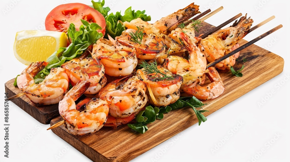 A Skewer With Grilled Shrimps. A Skewer With Grilled Shrimps.