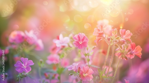 flowers in the meadow, Beautiful field of geranium flowers close up